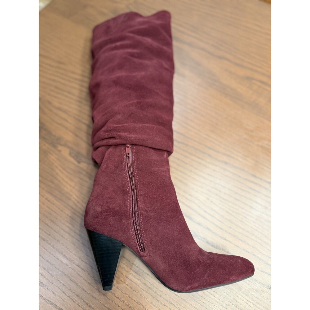 Suede Leather Boots Burgundy Pointed Cone Heels‎ 8M Boho Cottagecore Festival - Picture 5 of 11